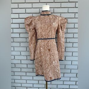 Batsheva RARE Mushroom Woodgrain Pattern Long Sleeve Dress